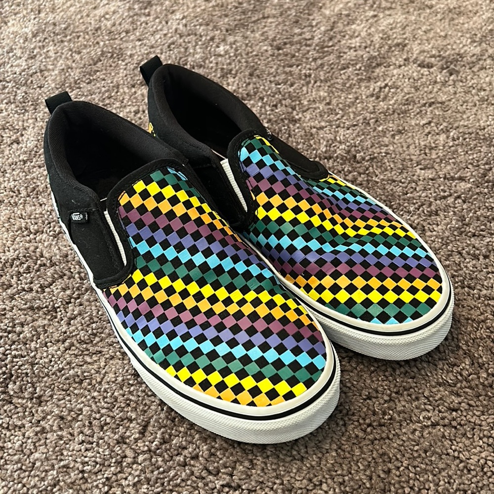 Vans Asher rainbow mini check slip on shoes